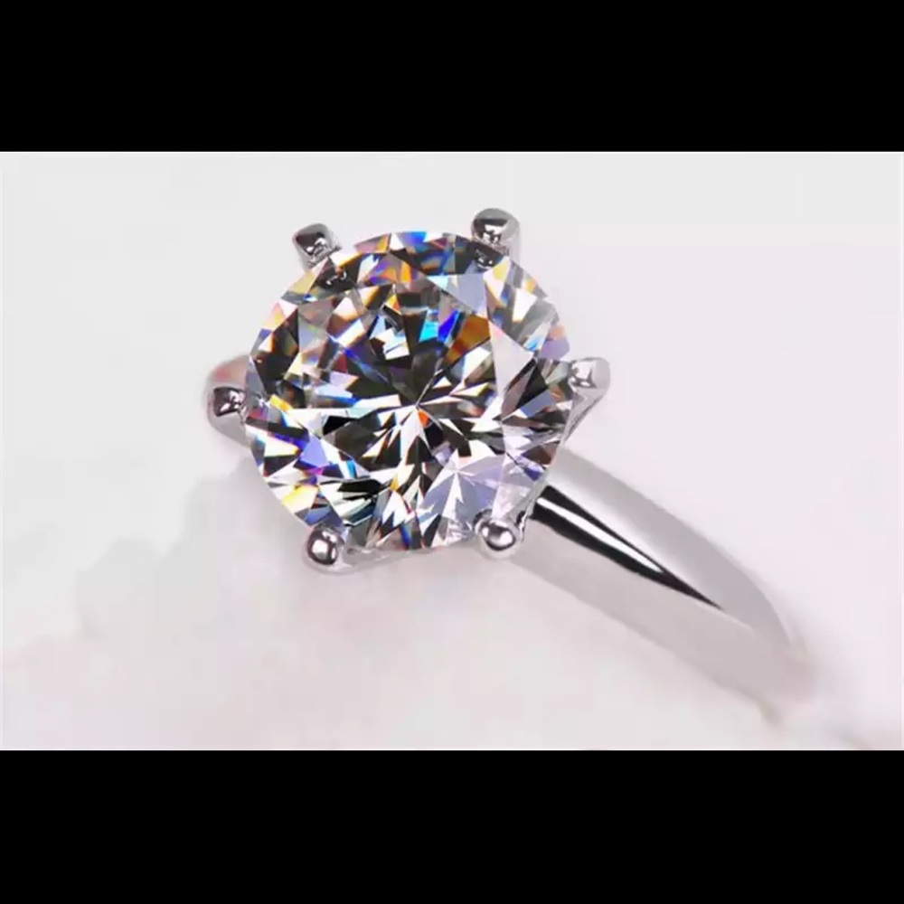 S925 Ring Silver Ring Bridal Round Stone Ring - Picture 4 of 4